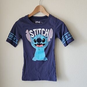 Disney Stitch Double Sided Graphic T-Shirt Short Sleeve Blue Sz XS 100% cotton